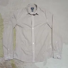 【H＆M】茶色と白のストライプ長袖シャツ　スリムフィット