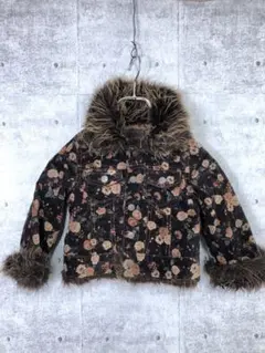 PINK BOY キッズ 古着 フェイクファー切替 花柄 コーデュロイジャケット