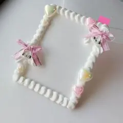 ホイップデコハンドメイド B8カードケース ピンク×白 犬ハートリボン