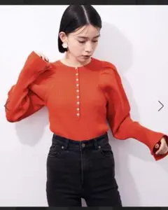 ADAM ET ROPÉ ボリュームスリーブ2WAYリブニットプルオーバー