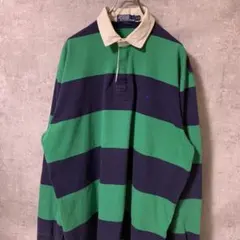 ポロラルフローレン ボーダーラガーシャツ　緑　紺