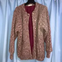 【レトロ】Pungon ヴィンテージ カーディガン 裏地付 モヘア混 飴色ボタン