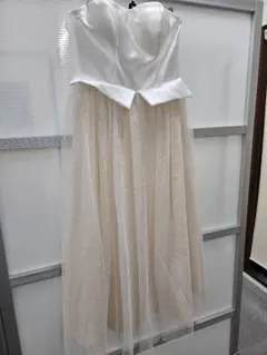 【美品】ホワイト ロングドレス ストラップレス 編み上げ XL