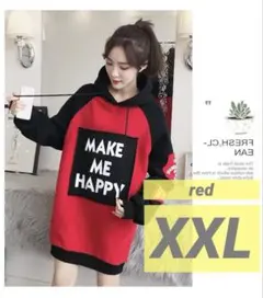 パーカー ワンピース パーカーワンピース チュニック フード あか れっどXXL