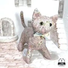 花柄猫のぬいぐるみ　ハンドメイド　可愛い　レトロ　一点物　レア