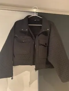 即日発ZARA ブラック クロップド　キルティングジャケット L