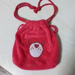 ケアベア　ふわふわフェイス巾着　ピンク　ガチャガチャ