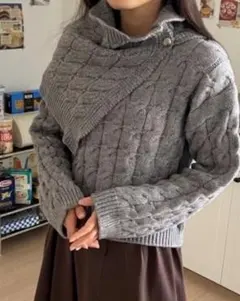 ネックウォーマー付き ニット セーター 韓国 東大門 大人カジュアル