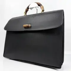 【A4対応/外観美品】GUCCI グッチ ビジネスバッグ バンブー レザー 黒のサムネイル