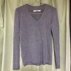 グレー Vネック ニット 長袖 トップス アズール AZUL basic 灰色