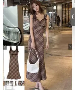 チェック柄キャミソールニットワンピース[ru1297]