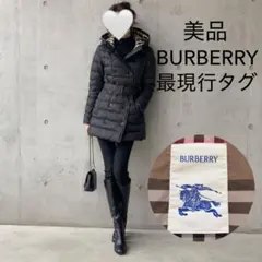 美品 最現行 バーバリー ノバチェック ダウンコート ベルト フード 黒 