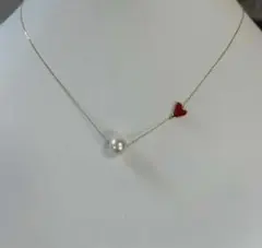 新品本真珠ako yaパールと赤いハートのネックレス　k18