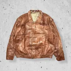 90sユーロヴィンテージラムレザージャケット羊革オーバーサイズブラウン古着XL
