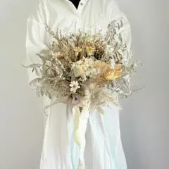 ドライフラワーのブーケ、ヘッドパーツ、ブートニア の3点セット