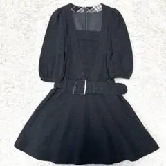 バーバリーブルーレーベル ワンピース ミニ チェック柄 ベルト グレー 38 M