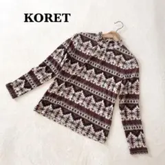 コレット ハイネック長袖トップス 幾何学模様 ダークピンク 秋服 ファスナー