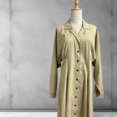 シャツワンピース　ベージュ　ボタンワンピ　レトロスタイル　M相当