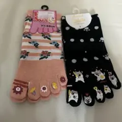 指付きソックス2枚組　花柄&犬柄