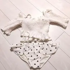 CHiCO 水着 上下セット 体型カバー 白 ホワイト 水玉 セパレート ビキニ