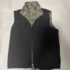 ミセス　黒　豹柄　リバーシブル　ジップアップベスト