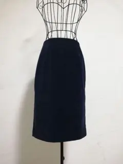 ネイビー タイトスカート ひざ丈 スエード風