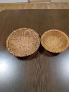 手編み天然素材バスケット2点セット