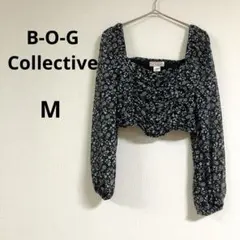海外古着✨B-O-G Collective【M】花柄クロップドトップス ブラック