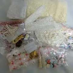 ハンドメイド　手芸材料アソートセット　レース　リボン　ビーズ　ブレード　チャーム
