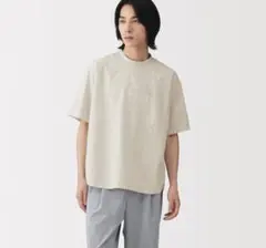 紳士　涼感ヘンリーネック半袖布帛Ｔシャツ紳士Ｍ・アイボリーチェックのサムネイル