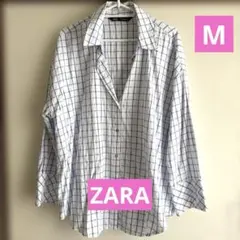 ★ZARA★白と青のチェック柄 長袖シャツ★Mサイズ★