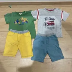 トラクター・消防車デザインTシャツ＆ショートパンツ4着セット保育園用に
