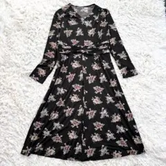 LAURA ASHLEY 花柄 ロングワンピース Aライン ブラック 40