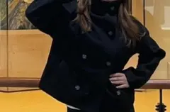 【再販❣️】黒 ダブルブレスト ジャケット　コート　ハイネック