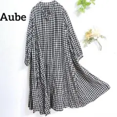 オーブ　シャツワンピース　ロング丈　チェック柄　Aライン　ゆったり　M L F