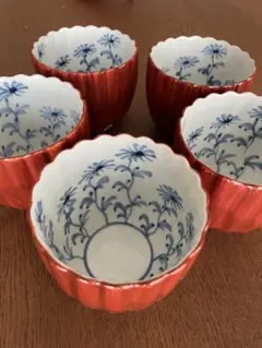 有田焼 源右衛門窯 朱泥菊形（しゅでいきくがた） 小鉢 5客