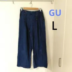 GU ボタン付きハイウエストデニムパンツ　ワイド　Ｌ
