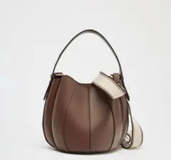 ZARA 2WAY ステッチ入り　バケットバッグ　ショルダーバッグ ブラウンのサムネイル