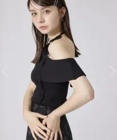 rienda オフショルダー ニットトップス ブラックのサムネイル