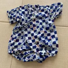 ベビー甚平 サイズ80cm 青と白のチェック