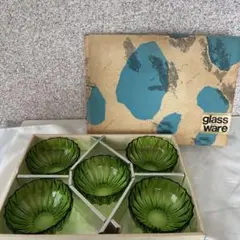 曽我ガラス ガラスボウル グリーン フルーツ皿 デザート皿 昭和レトロ　ポップ