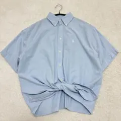 【美品】ポロラルフローレン フロントリボン 半袖シャツ サックスブルー Mのサムネイル