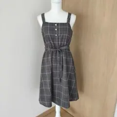 axes femme パールボタンチェックジャンスカ ワンピース グレー M