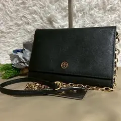 【】トリーバーチ チェーンウォレット　財布 黒　レザー　ショルダー