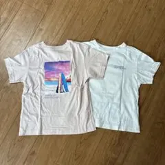 風景プリントTシャツセット（ピンク・ホワイト）