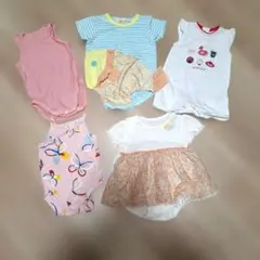 OBAIBI・アカチャンホンポ含 女の子ロンパース5点 70〜80 保育園着