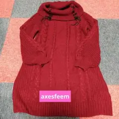 axes femme バーガンディ ケーブルニット