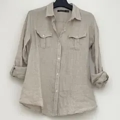 UNIQLO ユニクロ プレミアムリネン 長袖 Sサイズ　ベージュ 麻100%のサムネイル
