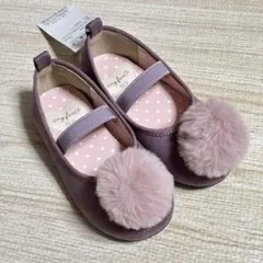 any FAM ファー ポンポン付きパンプス バレエシューズ パープル