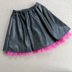 ブラック フェイクレザー チュールスカート ピンク　7Yのサムネイル